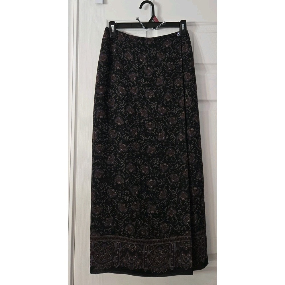 Charter Club Petite Womans Maxi Skirt Size 2P Black Paisley